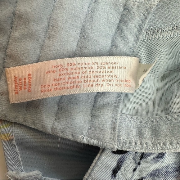 Lane Bryant Cacique Bra 40DD Wireless Plunge 118614 Floral Blue Flowers Curvy - Picture 5 of 6